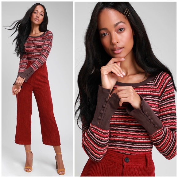 FREE PEOPLE retro stripe lettuce sweater - Picture 1 of 8